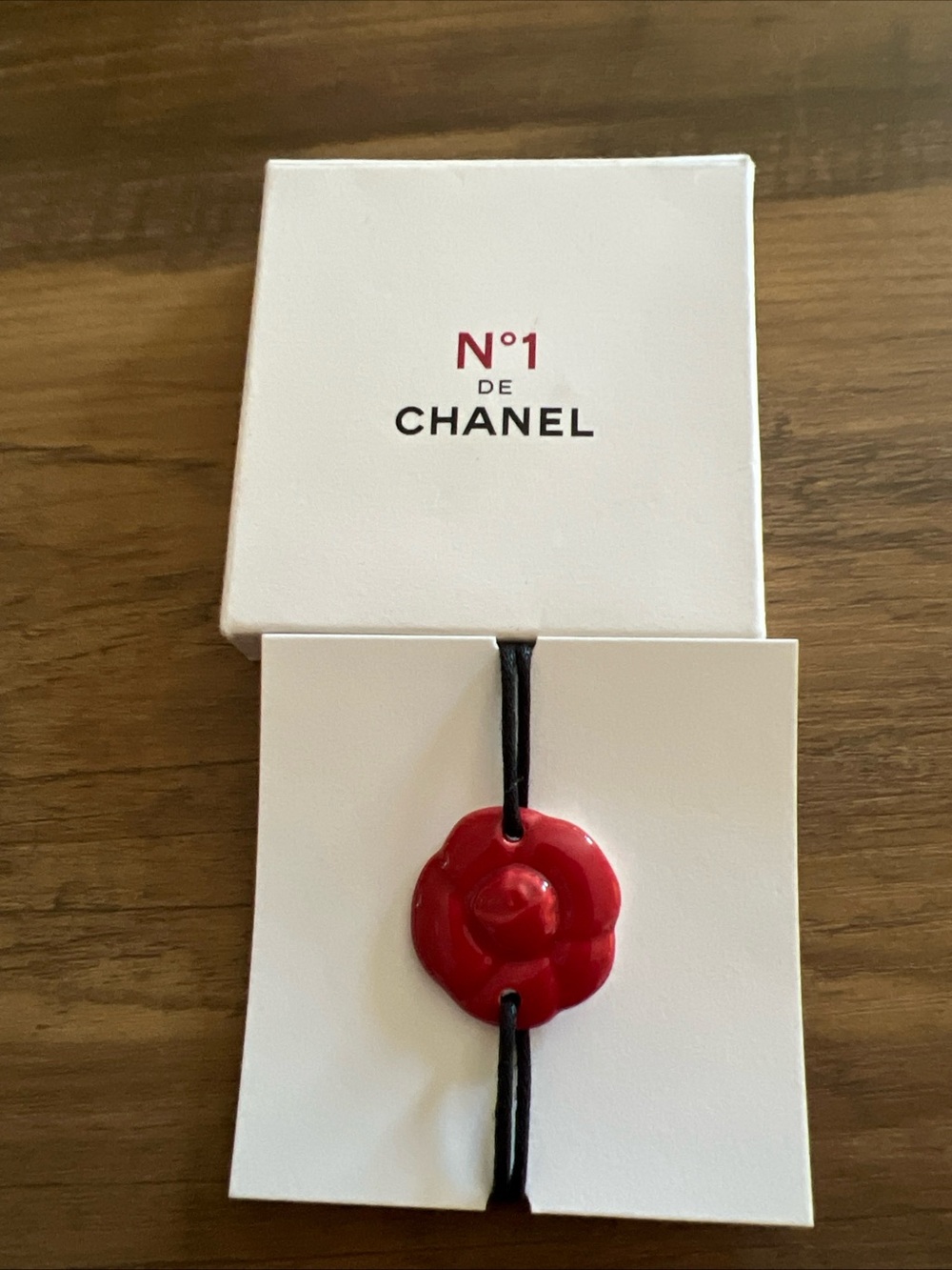 NEW CHANEL Red Camellia Cord Charm Bracelet